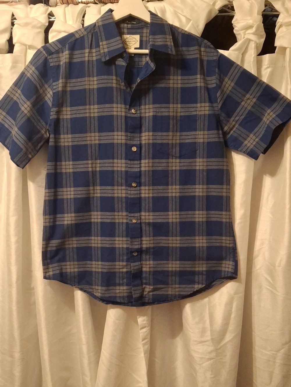 St. John's Bay Blue and Gray Plaid Short-Sleeve Button-Down Shirt
